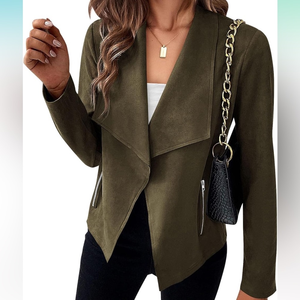 NEVER WORN! Olive Green Faux Suede Jacket